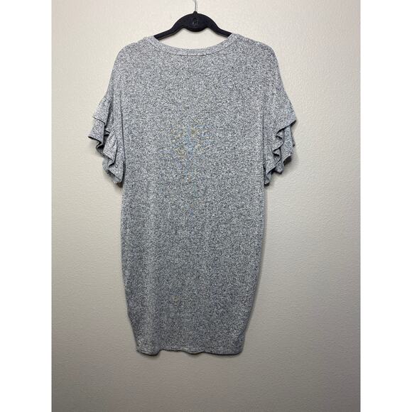 Express Dress Womens XS Grey Shift Shirt Dress Ruffle Sleeve Round Neck Casual - Picture 2 of 6